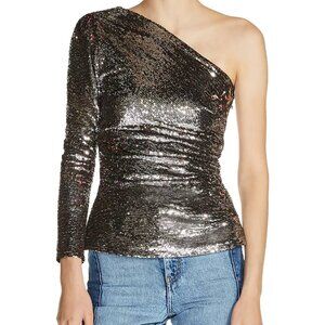 Maje Womens Metallic Sequin One Shoulder Top, Size S